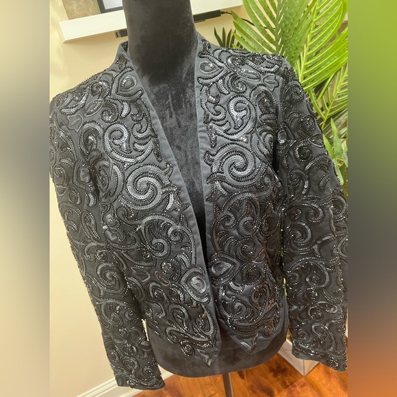 Express Beaded Black Crop Jacket Blazer Large - Picture 4 of 10